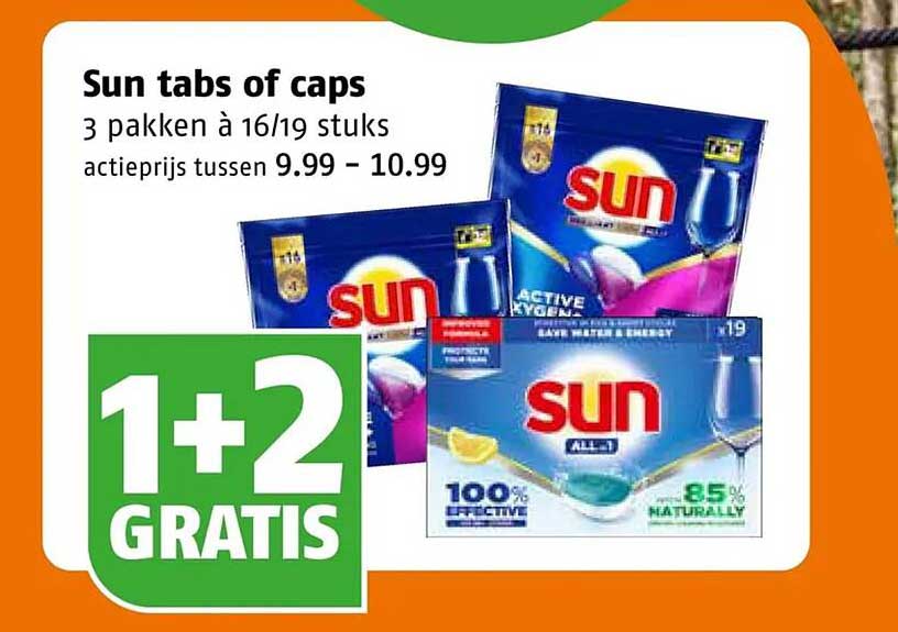 Sun tabs of caps 3 pakken à 16/19 stuks 1+2 GRATIS