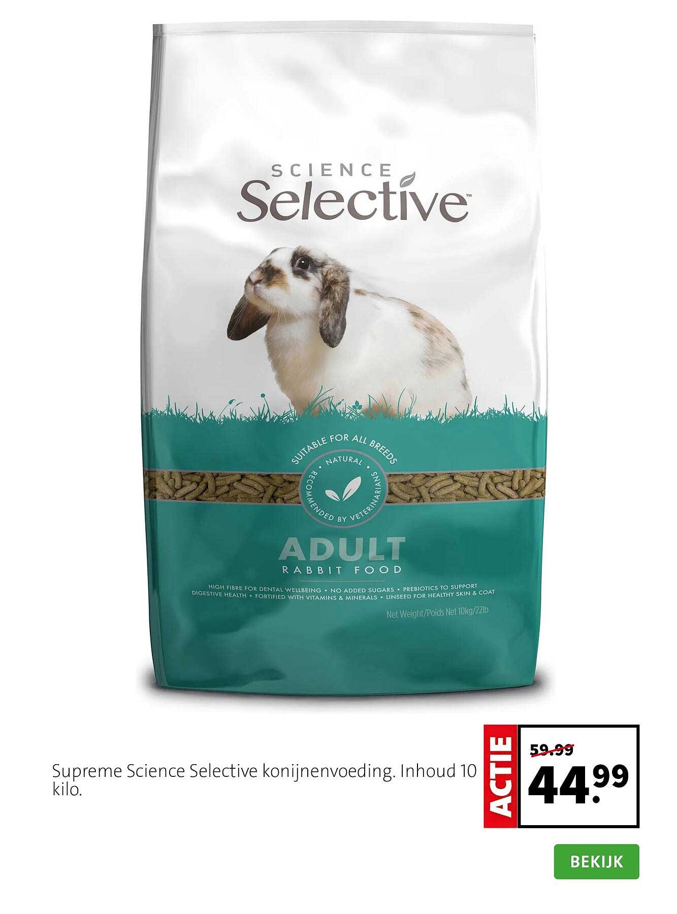 Supreme Science Selective konijnenvoeding. Inhoud 10 kilo. ACTIE