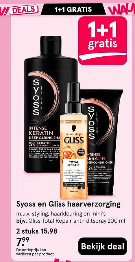 Syoss en Gliss haarverzorging 1+1 gratis
