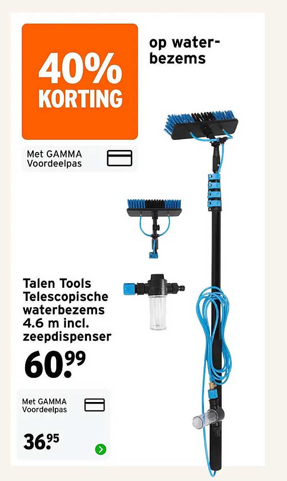 Talen Tools Telescopische waterbezem 4.6 m incl. zeepdispenser