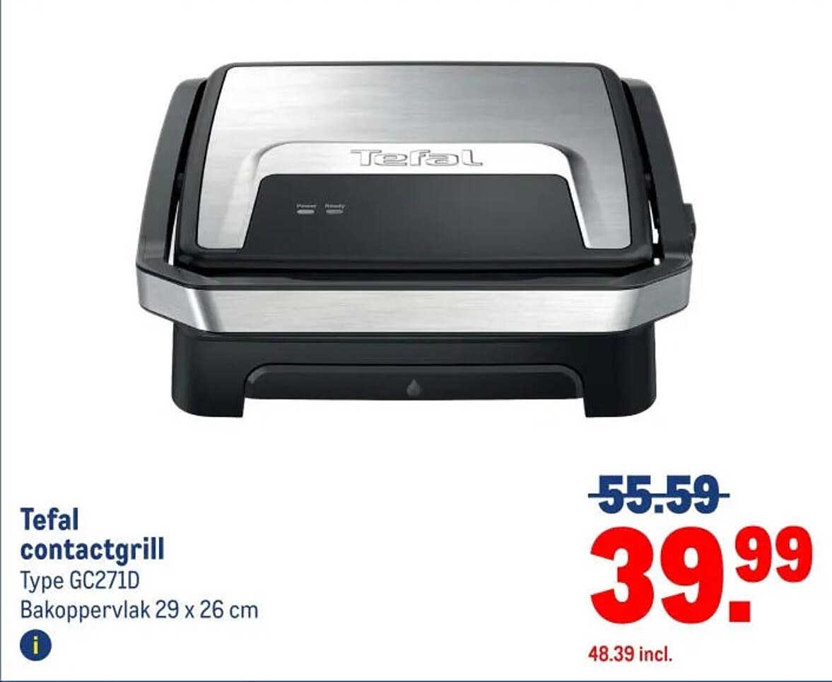 Tefal contactgrill Type GC271D Bakoppervlak 29 x 26 cm