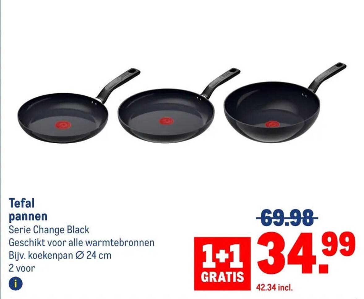 Tefal pannen Serie Change Black Geschikt voor alle warmtebronnen Bijv. koekenpan Ø 24 cm 2 voor 1+1 GRATIS