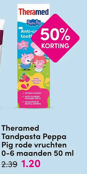 Theramed Tandpasta Peppa Pig rode vruchten 0-6 maanden 50 ml 50% KORTING