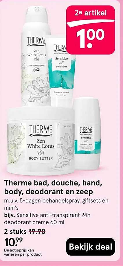 Therme bad, douche, hand, body, deodorant en zeep 2e artikel 1.00