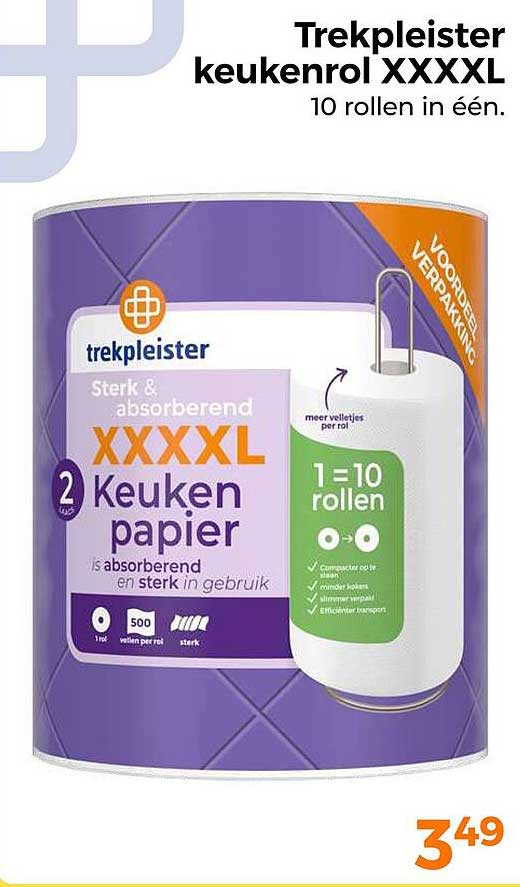 Trekpleister keukenrol XXXXL 10 rollen in één.