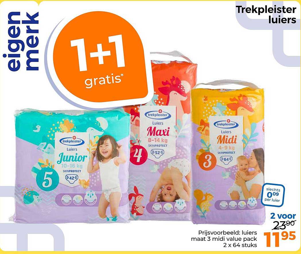 Trekpleister luiers 1+1 gratis