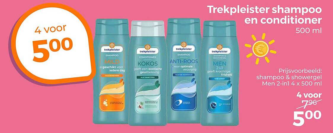 Trekpleister shampoo en conditioner 500 ml 4 voor 500