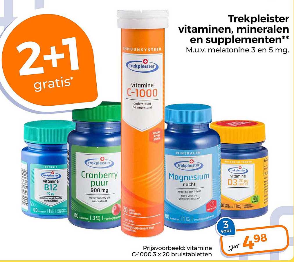 Trekpleister vitamines, mineralen en supplementen 2+1 gratis