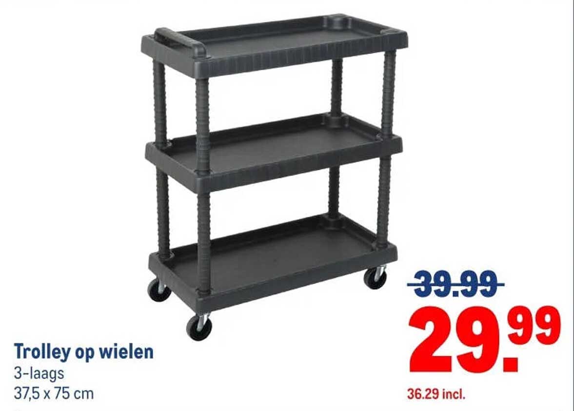 Trolley op wielen 3-laags 37,5 x 75 cm