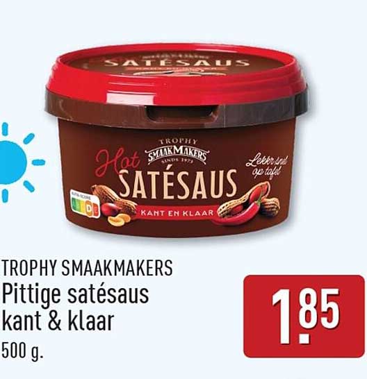 TROPHY SMAAKMAKERS Pittige satésaus kant & klaar 500 g.