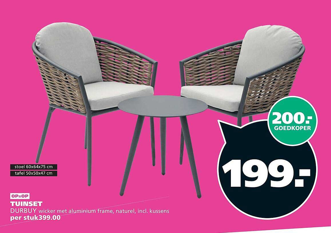 TUINSET DURBUY wicker met aluminium frame, naturel, incl. kussens per stuk 399.00 200.- goedkoper
