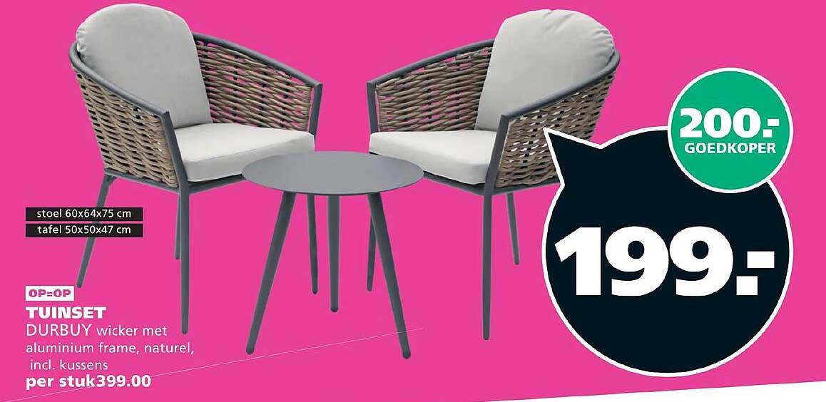 TUINSET DURBUY wicker met aluminium frame, naturel, incl. kussens