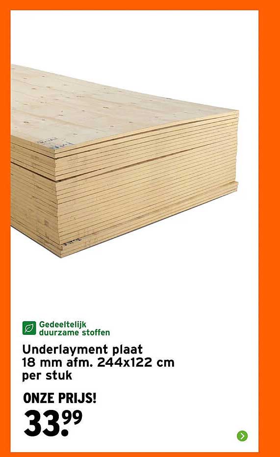 Underlayment plaat 18 mm afm. 244x122 cm per stuk