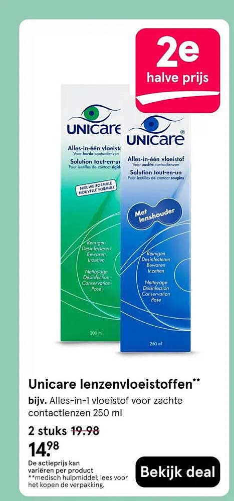 Unicare lenzenvloeistoffen** 2e halve prijs