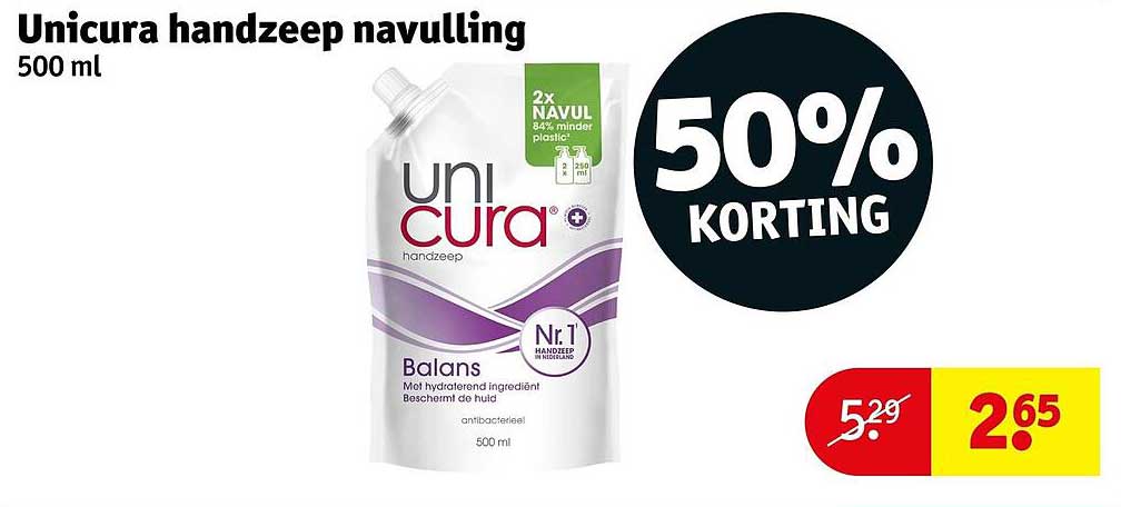 Unicura handzeep navulling 500 ml 50% KORTING