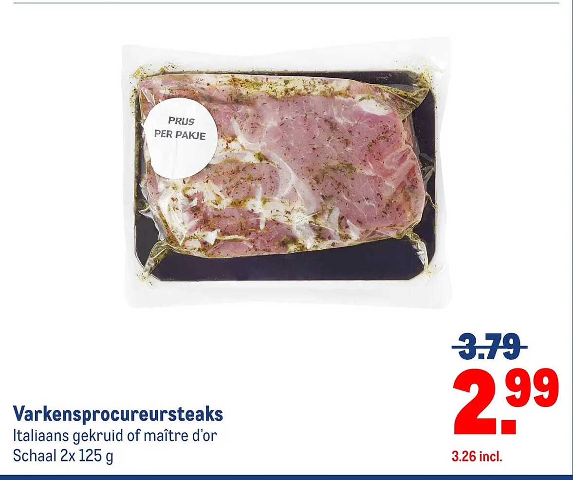 Varkensprocureursteaks Italiaans gekruid of maître d'or Schaal 2x 125 g