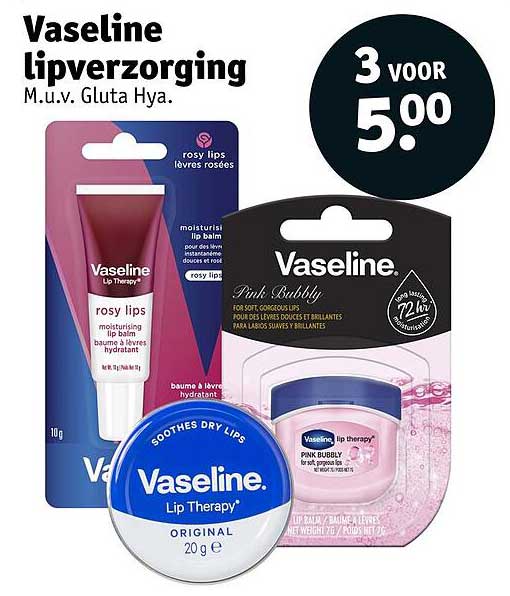 Vaseline lipverzorging M.u.v. Gluta Hya. 3 voor