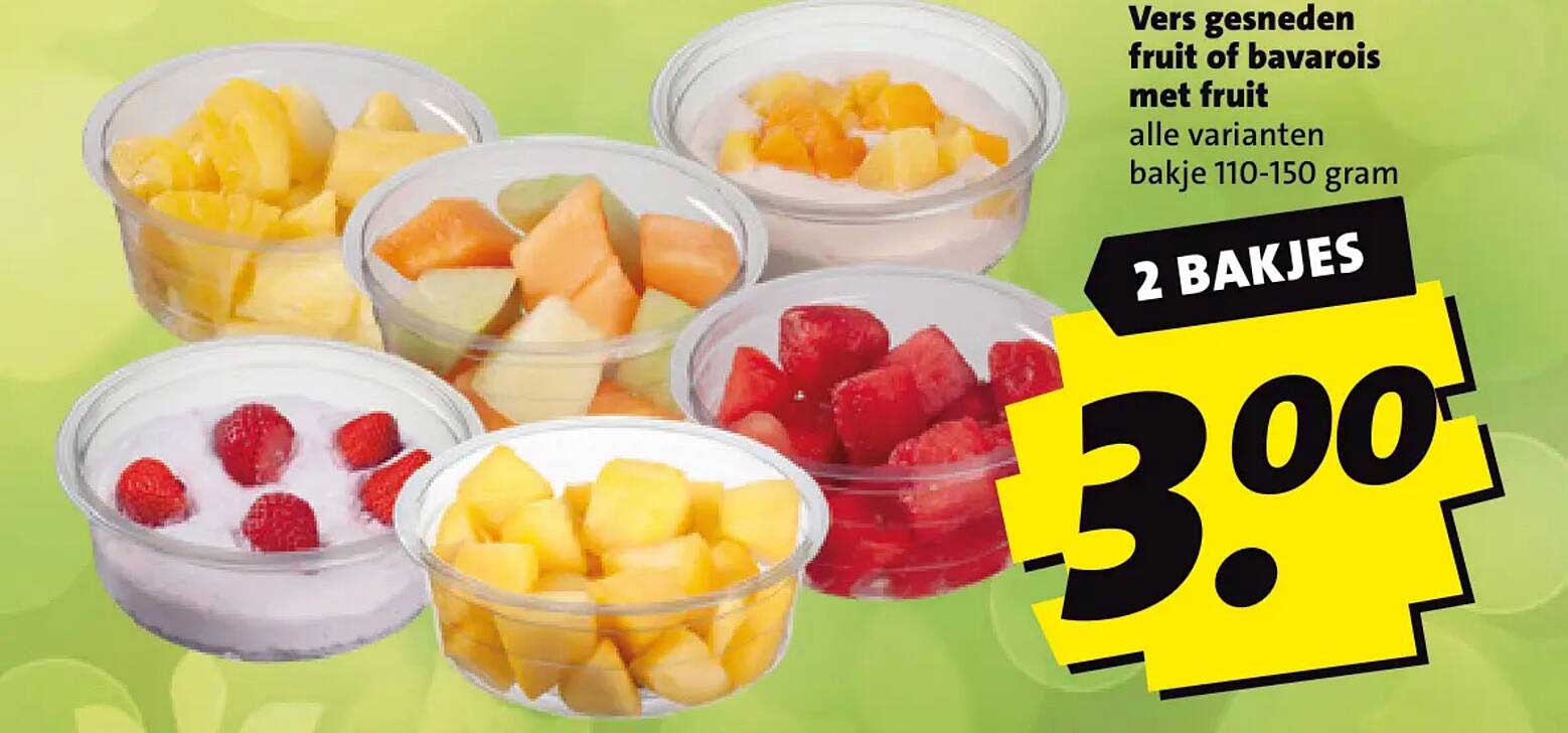 Vers gesneden fruit of bavarois met fruit alle varianten bakje 110-150 gram 2 bakjes