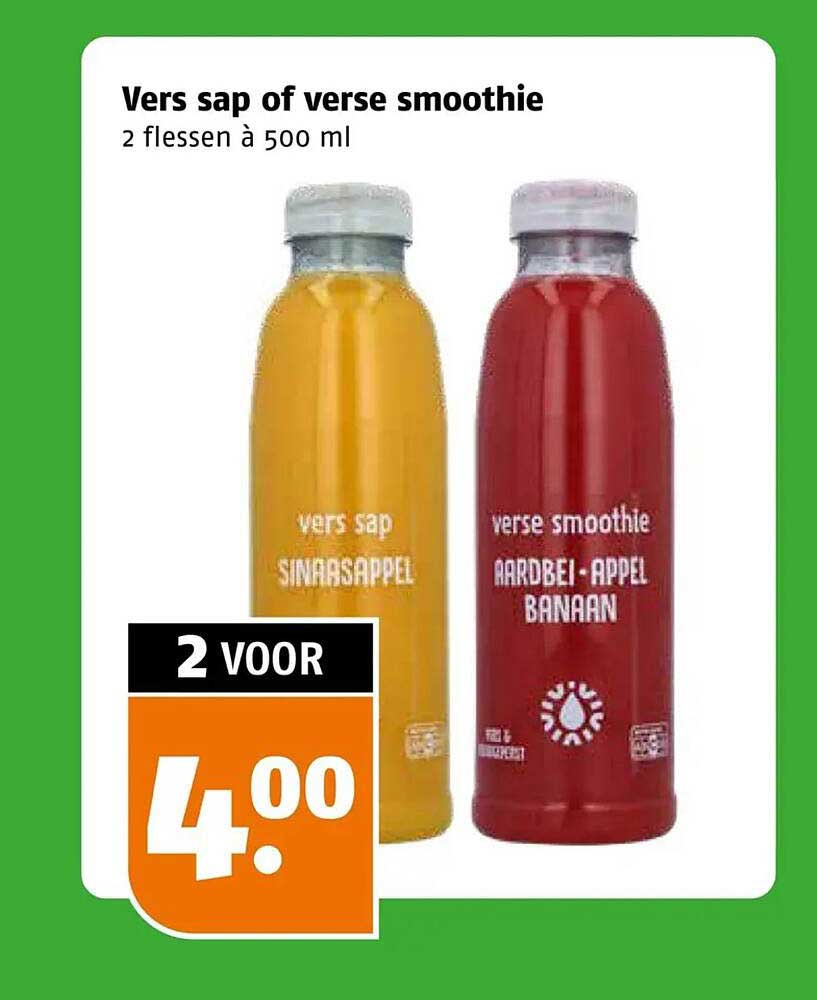 Vers sap of verse smoothie 2 flessen à 500 ml 2 voor