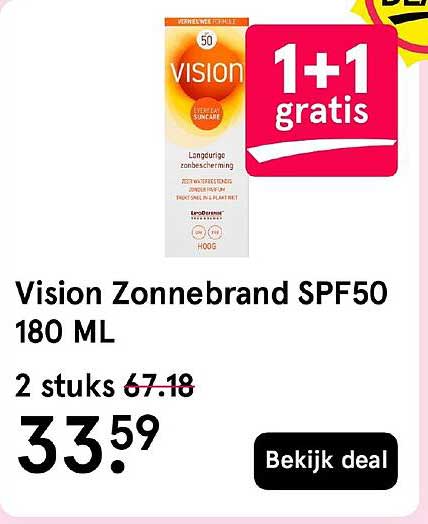 Vision Zonnebrand SPF50 180 ML 1+1 gratis