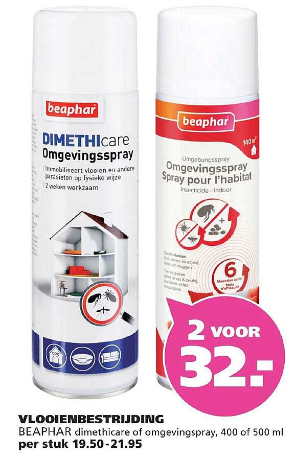 VLOOIENBESTRIJDING BEAPHAR dimethicare of omgevingsspray, 400 of 500 ml 2 voor 32,-