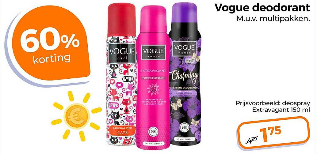 Vogue deodorant M.u.v. multipakken. 60% korting