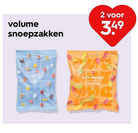 volume snoepzakken 2 voor 3.49