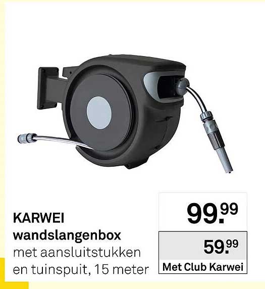 wandslangenbox met aansluitstukken en tuinspuit, 15 meter