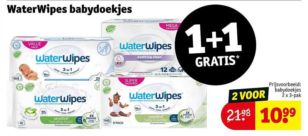 WaterWipes babydoekjes 1+1 GRATIS*