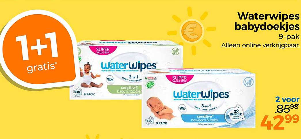Waterwipes babydoekjes 9-pak 1+1 gratis