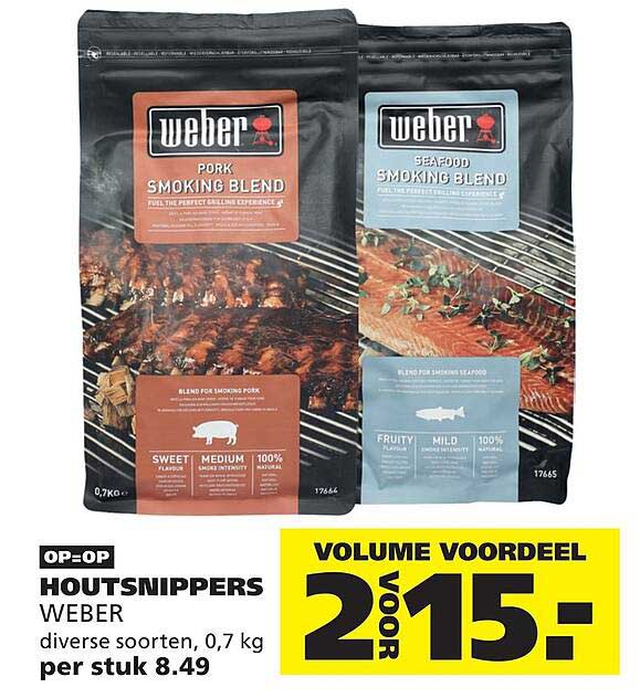 Weber diverse soorten, 0,7 kg per stuk OP=OP HOUTSNIPPERS