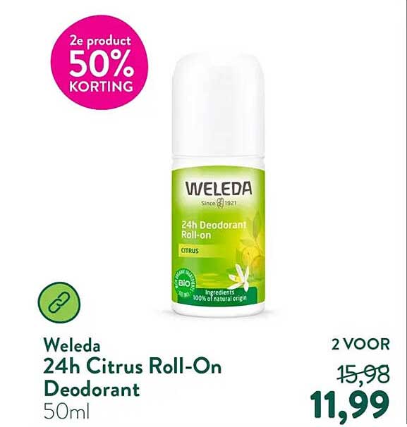 Weleda 24h Citrus Roll-On Deodorant 50ml 2e product 50% korting
