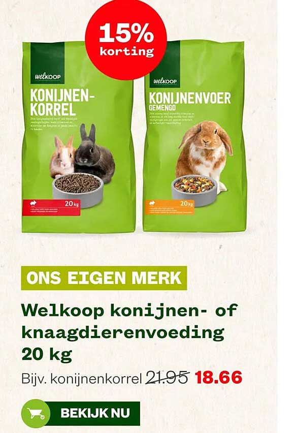 Welkoop konijnen- of knaagdierenvoeding 20 kg