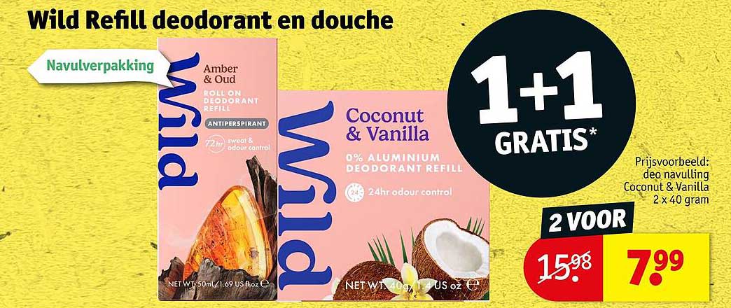 Wild Refill deodorant en douche 1+1 GRATIS*