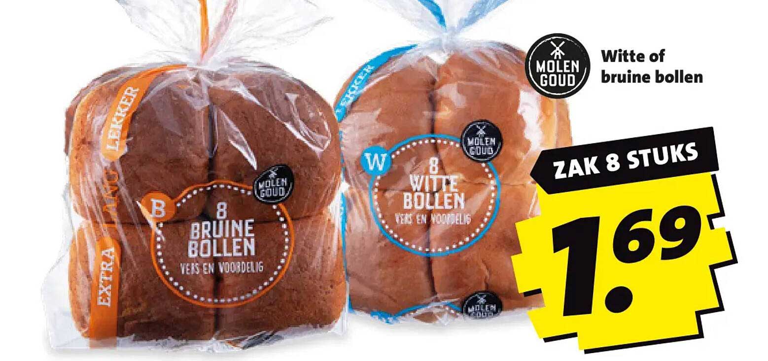 Witte of bruine bollen zak 8 stuks