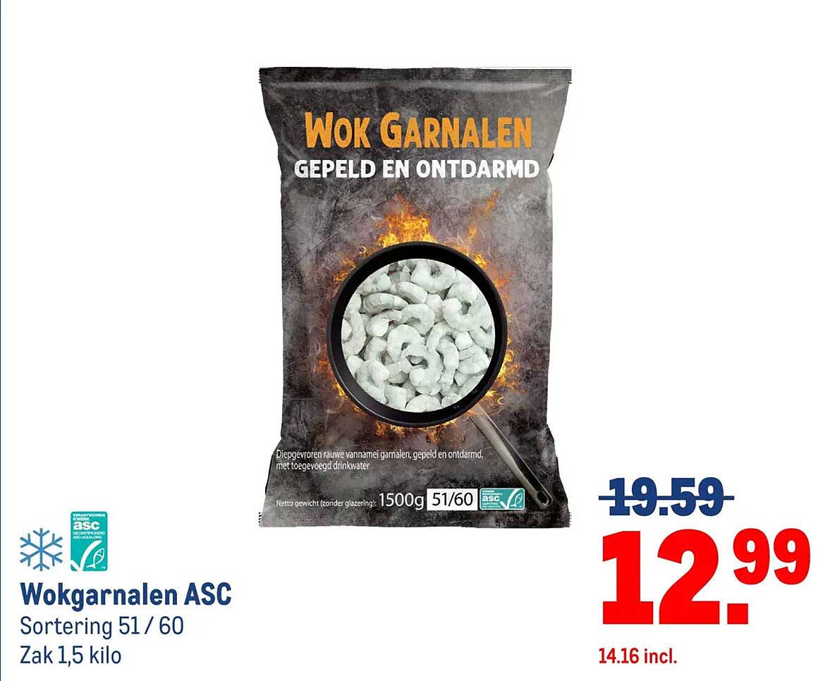 Wokgarnalen ASC Sortering 51 / 60 Zak 1,5 kilo