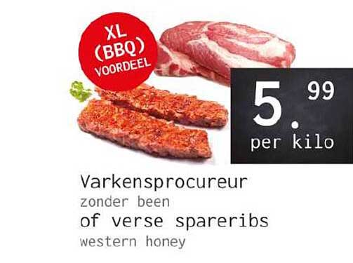 XL (BBQ) VOORDEEL Varkensprocureur zonder been of verse spareribs western honey