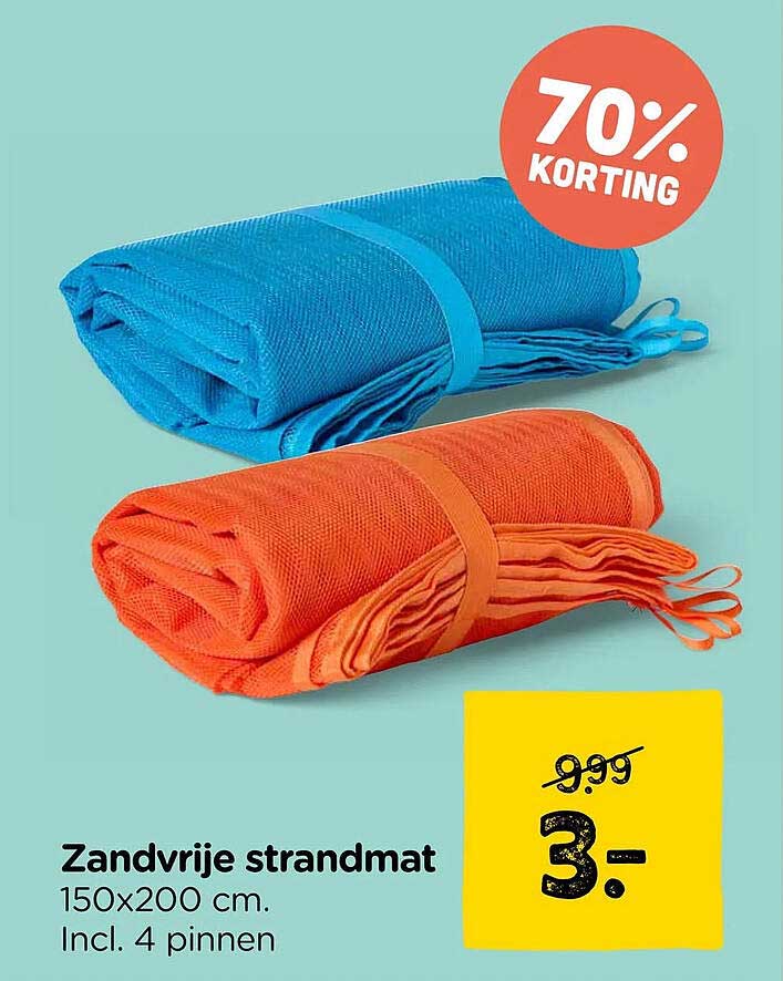 Zandvrije strandmat 150x200 cm. Incl. 4 pinnen 70% KORTING