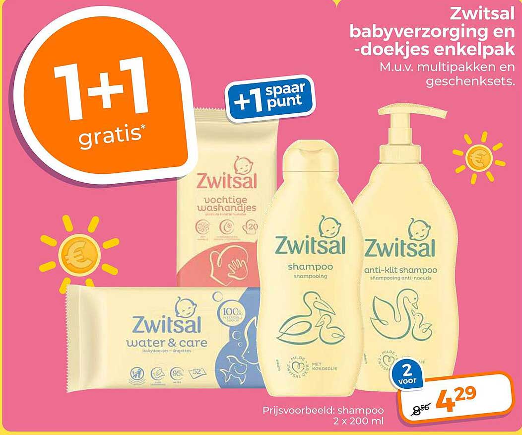 Zwitsal babyverzorging en -doekjes enkelpak 1+1 gratis
