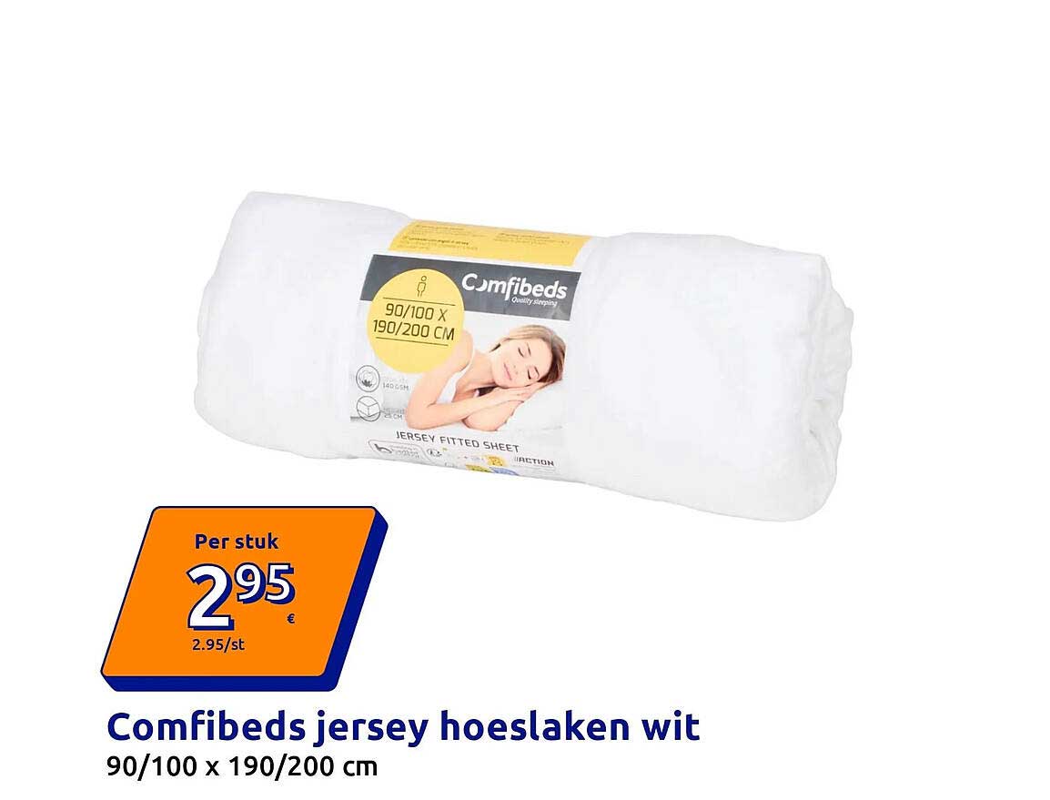 Comfibeds jersey hoeslaken wit 90/100 x 190/200 cm