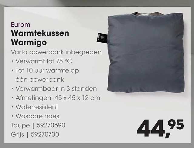 Eurom Warmtekussen Warmigo Varta powerbank inbegrepen