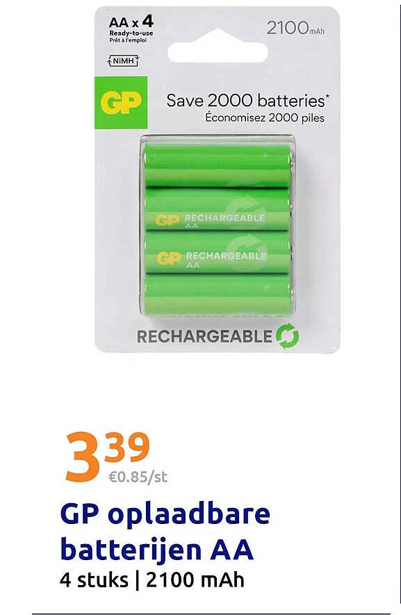 GP oplaadbare batterijen AA 4 stuks | 2100 mAh
