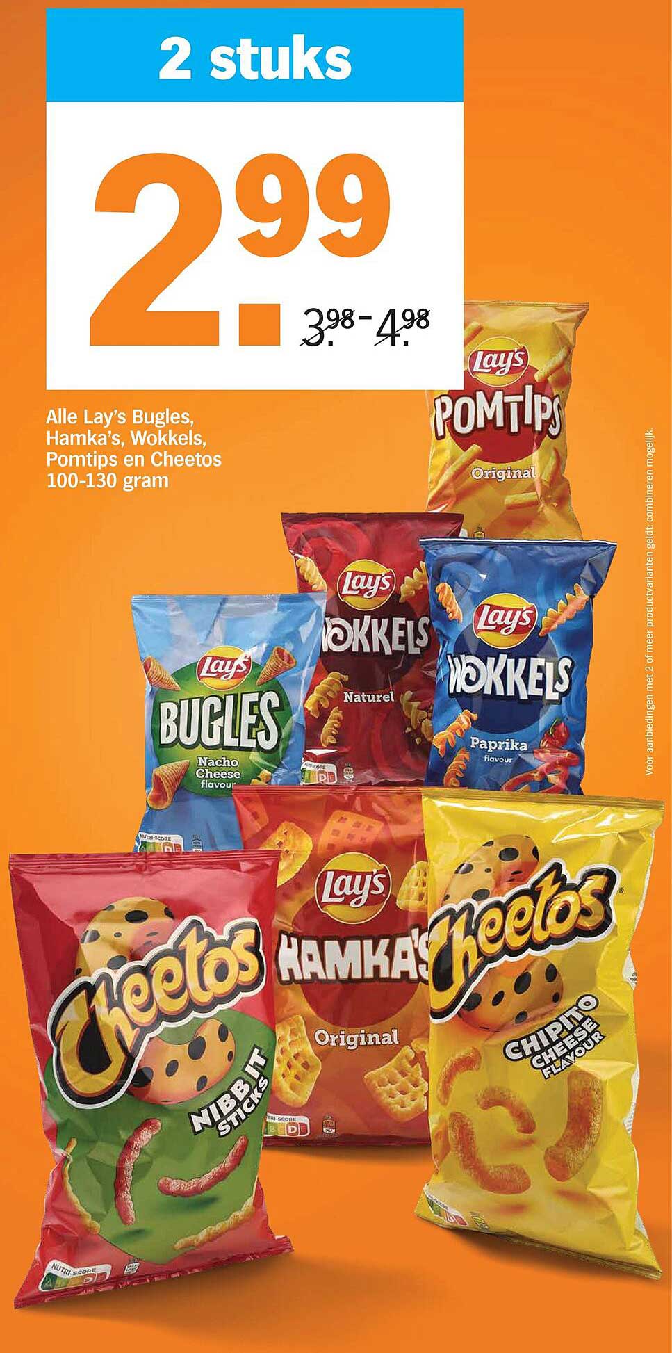2 stuks Alle Lay’s Bugles, Hamka’s, Wokkels, Pomtips en Cheetos 100-130 gram