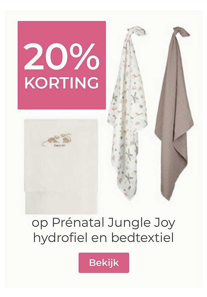 20% KORTING op Prénatal Jungle Joy hydrofiel en bedtextiel