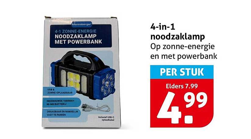 4-in-1 noodzaklamp met powerbank