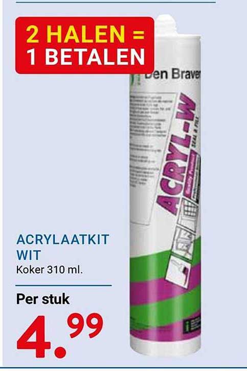 ACRYLAATKIT WIT Koker 310 ml. 2 HALEN = 1 BETALEN