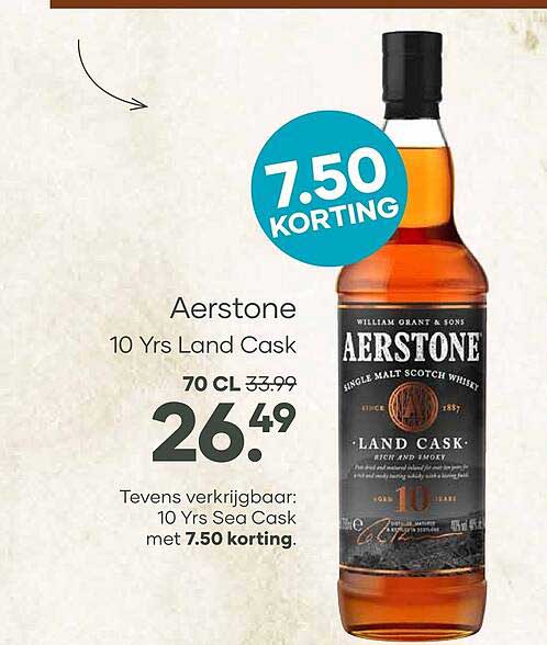 Aerstone 10 Yrs Land Cask 70 CL 7.50 KORTING