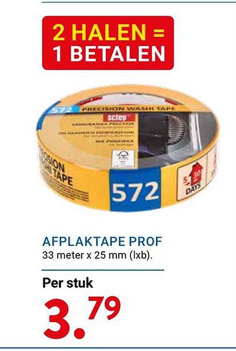 AFPLAKTAPE PROF 33 meter x 25 mm (lxb). 2 Halen = 1 Betalen