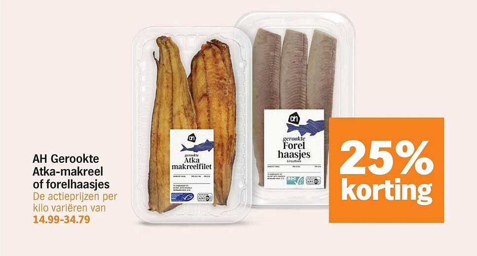 AH Gerookte Atka-makreel of forelhaasjes 25% korting