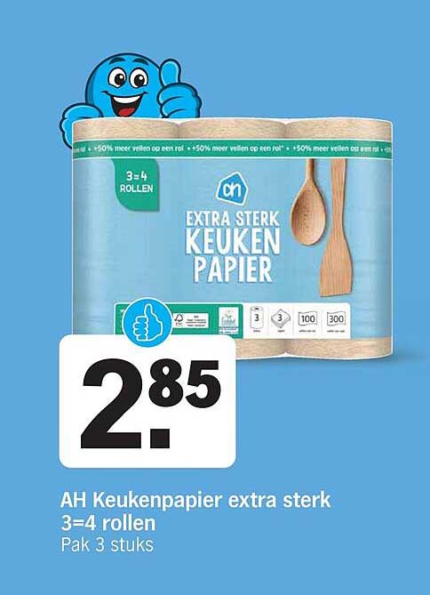 AH Keukenpapier extra sterk 3=4 rollen Pak 3 stuks